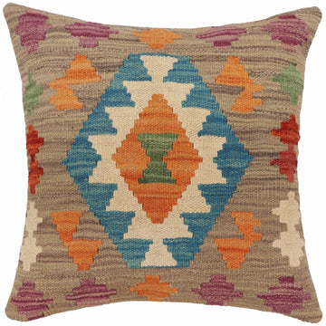 handmade Traditional Pillow Blue Rust Hand-Woven SQUARE 100% WOOL Hand woven turkish pillow2' x 2'